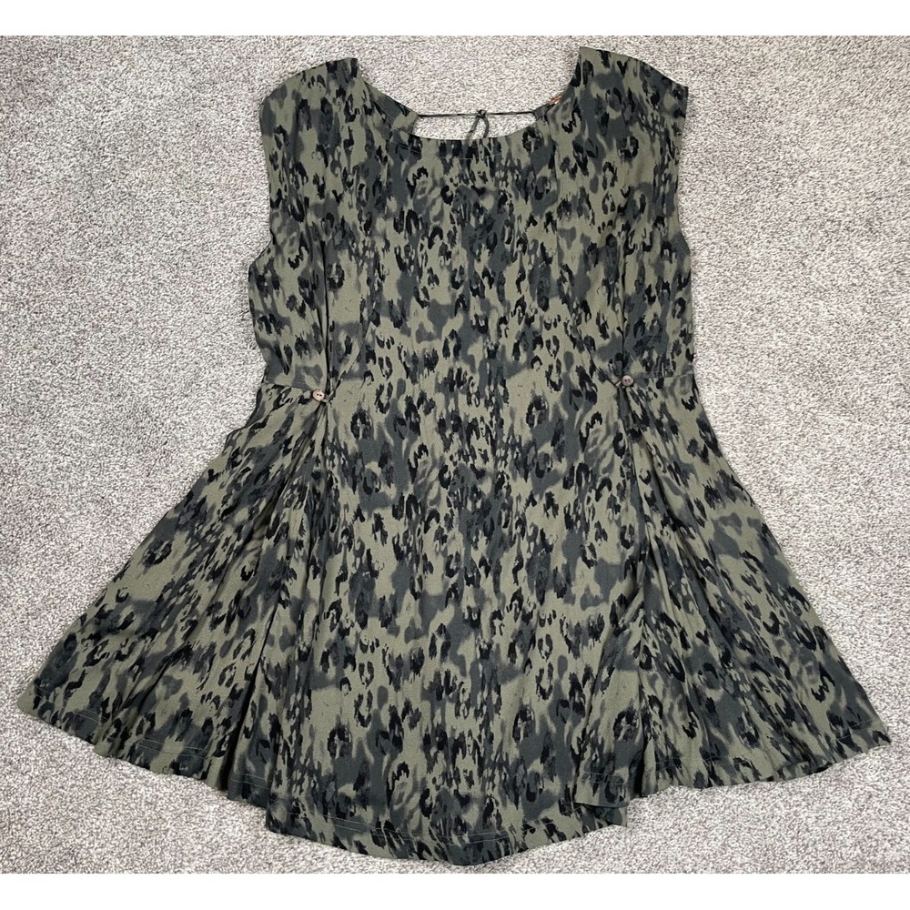 NEW Free People Dress Womens Medium Fake Love Animal Print Green Cheetah Boho